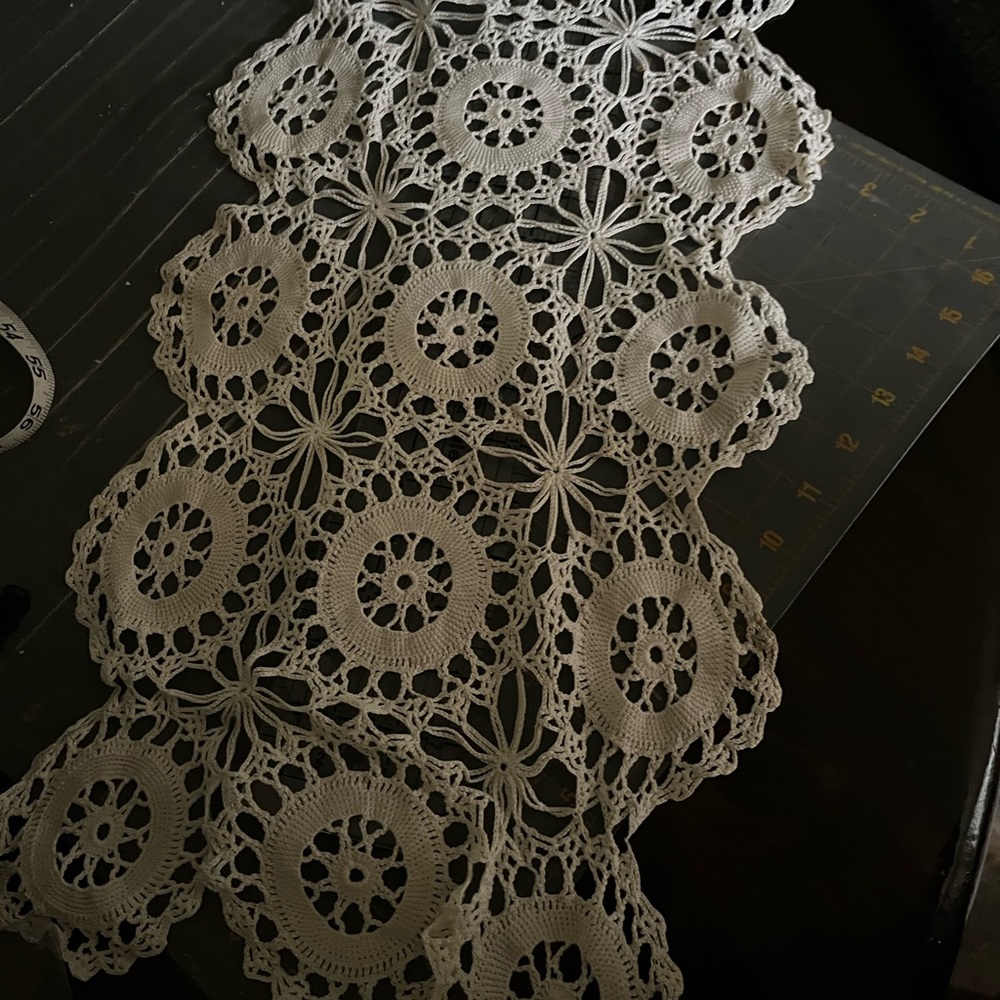 Elegant Cream Crochet Table Runner